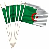 LUSEOAN 20 Pack Small Mini Algeria Flag on Wooden Stick Miniature Handheld Algerian Flags Decoration s,5x8 Inch