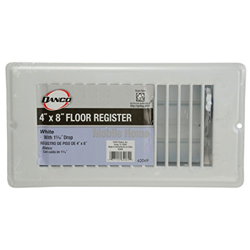 DANCO Mobile Home RV Floor Register with 1-5/16 inch Drop, 4 inch x 8 inch, Steel, White, 1-Pack (62069)