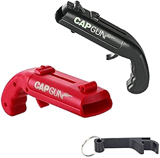 2 Pack Beer Bottle Opener Cap Gun - Beer Bottle Cap Launcher Bottle Opener, Novelty Bottle Cap Gun Bottle Opener for Shooting Game, Bar, Party - Shoots Over 5 Meters, with Bottle Opener Keyring