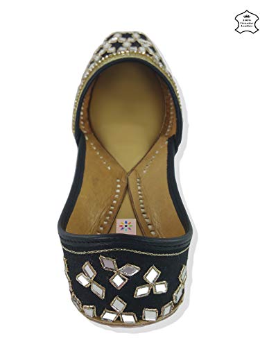 Image of Fulkari Women's Mirror Genuine Soft Leather Juttis | Bite and Pinch Free Jutis | Ladies Punjabi Jutti | Wedding Flat Stylish Mojari | Phulkari Ethnic Flats For Girls |