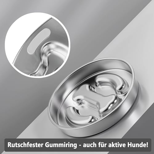 Slow Feeder Anti-Schling Hundenapf (22cm×4cm) – Futternapf Edelstahl 304 mit Rutschfestem Boden, Langlebig & Spülmaschinengeeignet – Für Große/Kleine Hunde & Katzen (Gesicht)