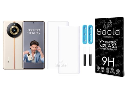 Image of Saola Curved UV Tempered Glass For Realme 11 Pro 5G. Comes With UV Light & Glue For Finest Pasting. Edge To Edge Protection With Case Friendly Fit. (Pack Of 2)