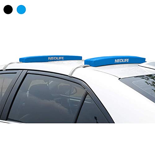 Neolife Soft Roof Rack Pads with Single Wrap-Rax Straps for Surfboard, SUP Paddleboard, Snowboard, 28 (Pair) Blue