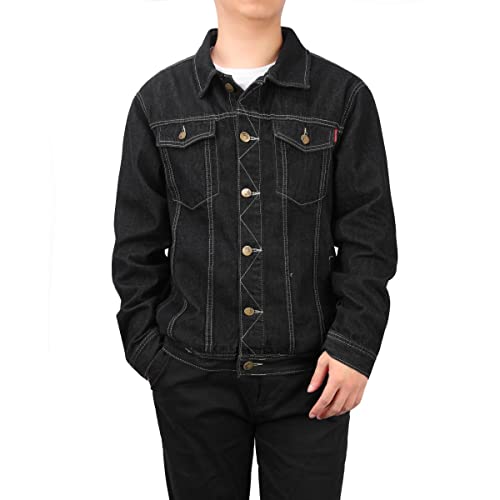 Allthemen Giacca da Uomo in Denim in Tinta Unita