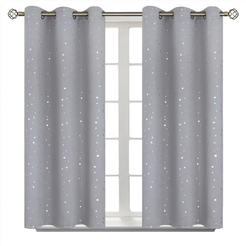 Image of BGment Short Curtains for Windows, Small Blackout Curtains 45 Inch for Bedroom, Star Room Darkening Curtains Thermal Insulated Grommet Drapes for Kids Room Nursery, 2 Panels (42 x 45 Inch, Light Grey)