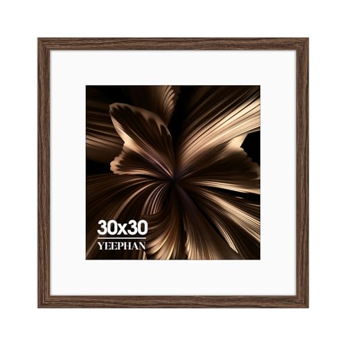 Image of 30x30 Picture Frame - Square Frames with Mount for 20x20cm Prints, Wooden Photo Frame with Perspex Front, Medium Density Fiberboard, Brown, for Wall Hanging