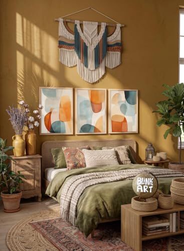 Image of BLINKART Set of 3 Teal Orange Natural Brown Frame Painting for Wall Decoration - Modern Art Wall Decor Framed Painting for Living Room Bedroom - Framed Wall Posters /Paintings (8X12 inch)