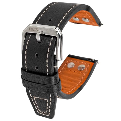 HMS Classic Pilot Leather Watch Strap Black/Brown 20mm