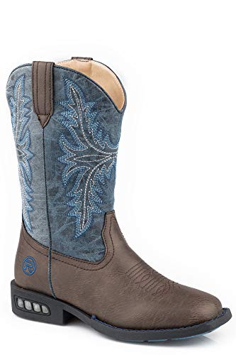 ROPER Kids Boys Brown/Blue Faux Leather Dazzle Cowboy Boots 2