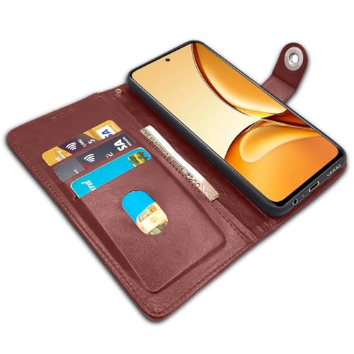 Image of Pikkme Flip Cover Leather Finish | Inside TPU with Card Pockets | Wallet Stand and Shock Proof | Complete Protection Button Flip Case for Realme C63 5G (Brown)