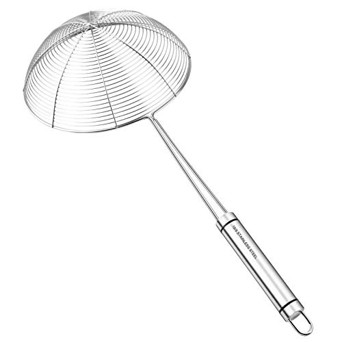 Rj Legend Stainless Steel Kitchen Accessory Utensils Set - Spider Wired Pasta & Noodle Spoon, Fine Mesh Strainer For Cooking, Anti-Grease Fry Away Ladle, Solidifier Pot, Fat Separator, 7 - Inches #TOP1