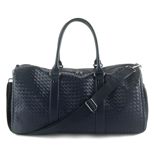 Weekender Bags for Women Woven Leather Travel Duffle Bag with Shoe Compartment, Carry On Garment Bag...