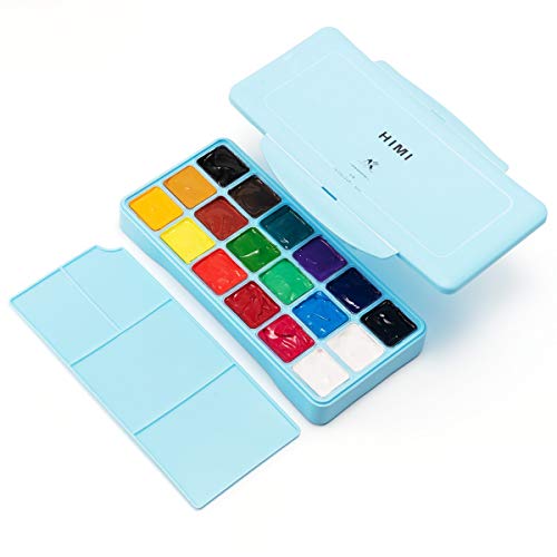 18 Colors Gouache Paint Set, Watercolor Paint Set with Jelly Cup in Portable Case with Portable Palette, 18 Vibrant Color for Artists, Students, Newbie