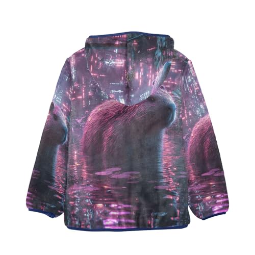 Cute Neon Capybaras Toddler Fleece Jacket Girl Boys Hooded Fleece Jacket Coat Warm Outwear Zip-up 3-10T2