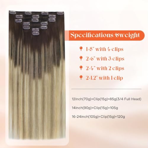 Image of Sunny Hair Clip in Hair Extensions Real Human Hair Blonde Ombre 14 Inch | Clip on Human Hair Extensions Brown Blonde, Blended Ends and Soft Layers for Formal Event with a Refined Finish 105g