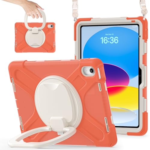 Coque iPad 11 pouces 2025 A16 antichoc orange rotative avec support et sangle