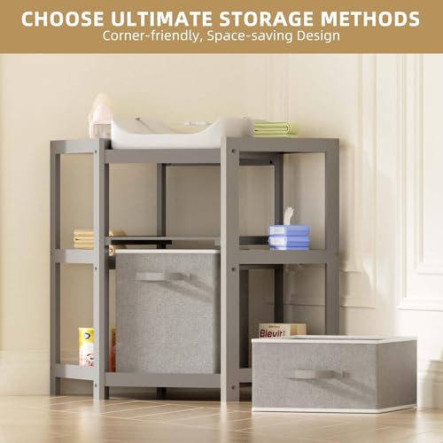 Glaf-Corner-Changing-Table-for-Baby-Diaper-Changing-Station-with-Storage-Drawer-Laundry-Hamper-Multifunctional-Changing-Station-for-Newborn-Infant-with-Pad-Grey Glaf Corner Changing Table for Baby Diaper Changing Station with Storage Drawer Laundry Hamper Multifunctional Changing Station for Newborn Infant with Pad Grey