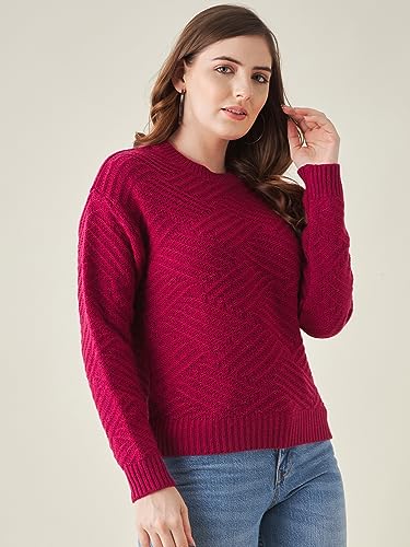 Image of Modeve Self Design Round Neck Casual Women Crop Top Sweater||Winterwear||