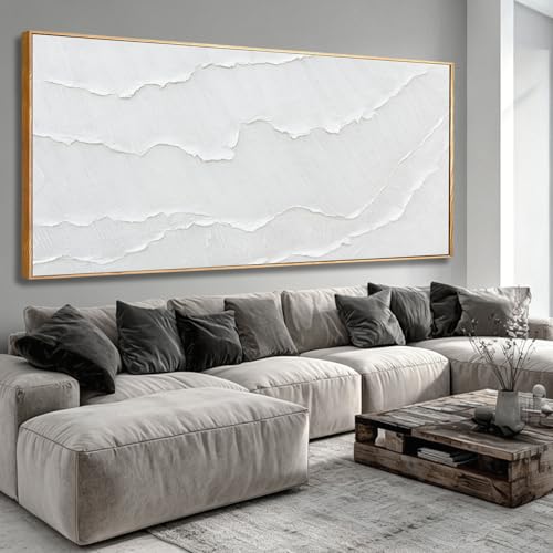 Extra Large Modern White sea wave Line Abstract Artwork Framed Neutral Canvas Wall Art for Living Room Bedroom Office Minimalist Decor 40x88 Inch