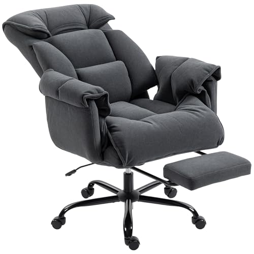 Image of HOMCOM Executive Office Chair Comfy with Foot Rest, Reclining Swivel Computer Desk Chair with High Back, Thick Cushion, Padded Armrest, Adjustable Height, Rolling Wheels, Dark Gray