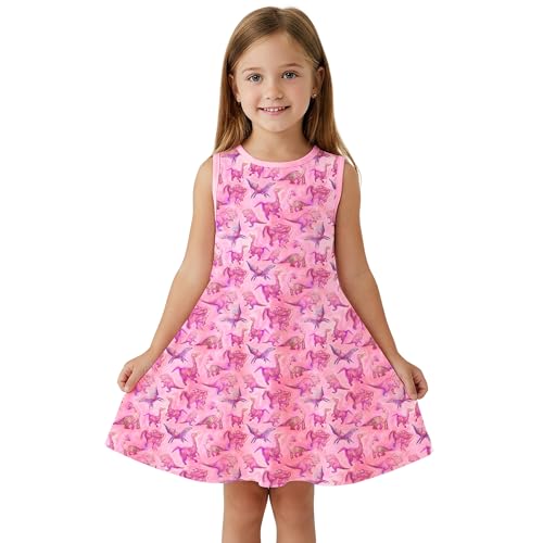 Dinosaur Print Sleeveless Tank Dress for Girls – Original Art Design – Soft Polyester - Cute Casual Summer Playwear