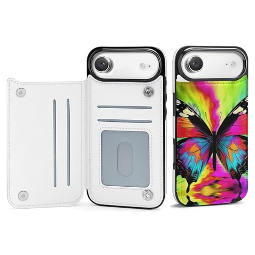 Étui portefeuille iPhone 17 papillon coloré, idée cadeau utile et esthétique