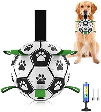 Dog Football with Grab Tabs, Interactive Dog Toy for Small & Medium Dogs, Includes Whistle & Air Pump, Durable Ball for Indoor & Outdoor (6 Inch)
