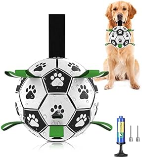 Dog Football with Grab Tabs, Interactive Dog Toy for Small & Medium Dogs, Includes Whistle & Air Pump, Durable Ball for Indoor & Outdoor (6 Inch)