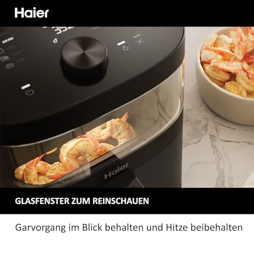Haier Air Fryer XXL I-Master Serie 5 Friteuse Sans Huile, Capacite 7L jusqu'à 6 personnes, Fenêtre de Contrôle, Cuisson à l'Air Chaud,Rôtissage,Gril, Cuisson Lente, Décongélation, Yaourt, Noir