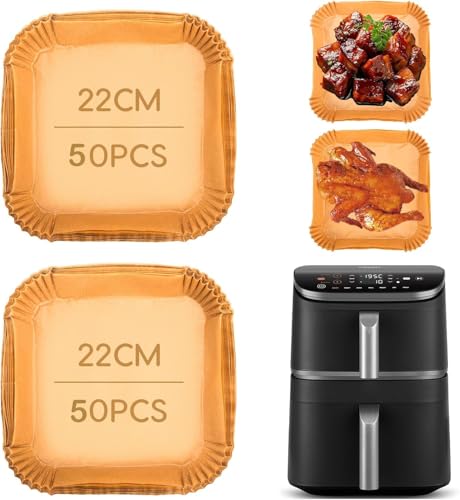 100 Stück Backpapier für Heißluftfritteuse Cosori Turbo Tower Pro Smart 10,8L Airfryer Backpapier passend für Cosori Turbo Tower Pro 10,8L, hitzebeständig bis 220°C, lebensmittelecht, Airfryer Zubehör