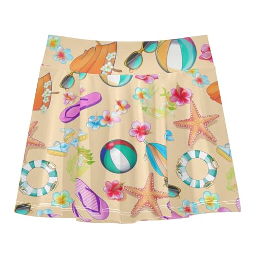 CHIFIGNO Summer Beach Pink Flip Flops Little Girls Athletic Skirts Pleated Workout Tennis Skort Kids Sport Skorts with Shorts Size 5-6