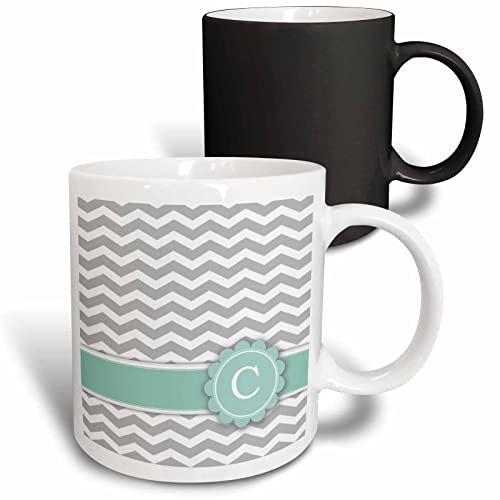 3dRose Letter C grey white chevron zigzags 11oz Magic Transforming Mug