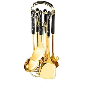 Huiyu Stainless Steel Kitchen Tools Set Cooking Spatula Storage Cookware Rack Cookware Kitchen Tools Set Wall Mounted Kitchen Tools (6 Piece Set, Black)