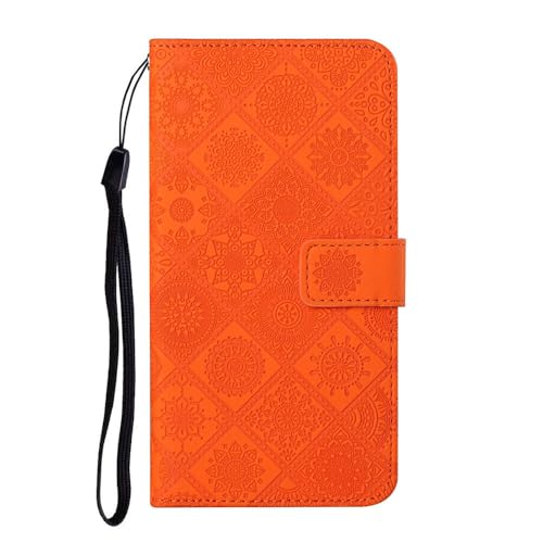Étui iPhone 17 Pro Max orange en cuir avec rabat magnétique et relief élégant