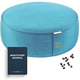 Mindful & Modern Velvet Meditation Cushion | Luxe Zafu Yoga Floor Pillow Seat | Posture Support | Buckwheat Hull Filled | Large Round Cushion with Removable Washable Cover + Carry Handle | Color Teal