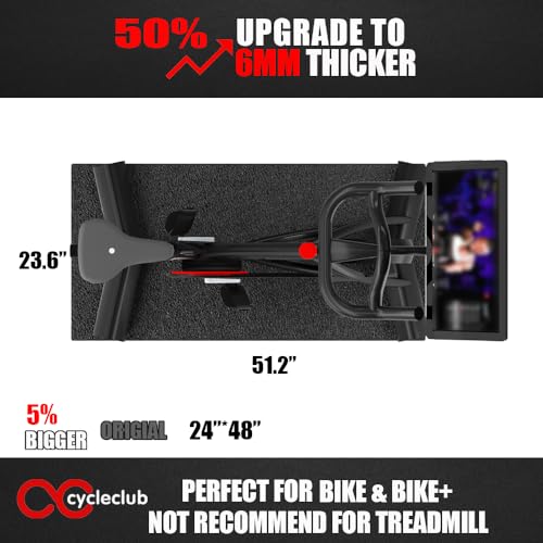 Image of Cycleclub Bike Mat Compatible with Peloton Bike,Elliptical,Treadmill Mat, 6mm Thick, Under Exercise Bike Trainer Pad for Indoor Stationary Spin Bike Gym Equipment Hardwood Floor Carpet Protector