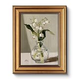 Vintage Floral Still Life Painting Framed Wall Art 8x10 Inch, Retro White Blossoms Glass Vase Botanical...