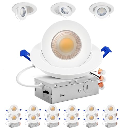 Adetu 4 Inch Gimbal LED Recessed Lights 360+90 Adjustable Directional Recessed Lighting 2700K/3000K/3500K/4000K/5000K Dimmable Retrofit Eyeball Can Lights with Jbox ETL White 12 Pack