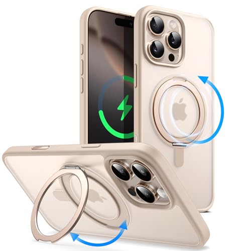 Coque iPhone 16 Pro JETech anneau rotatif 360 compatible MagSafe coloris titane sable