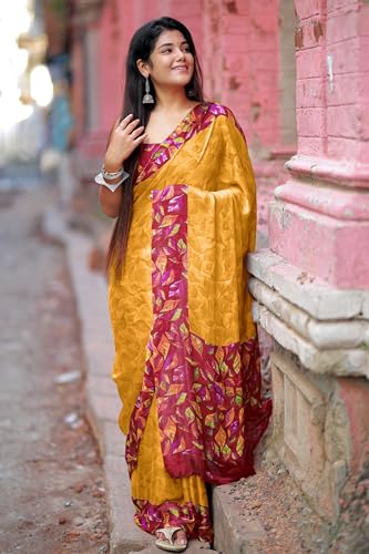 Image of MIRCHI FASHION Saree for Woman Chiffon Geometric and Leaf Printed | Lightweight Daily Regular Use Comfortable Women's Sari with Blouse Piece (Available in 15 Designs)