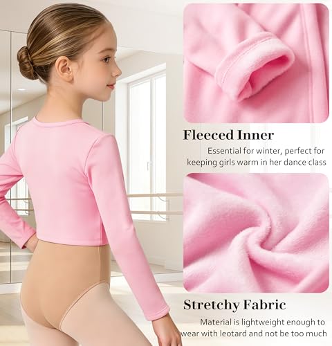 Image of DANSHOW Girls Ballet Wrap Top Long Sleeve Dance Sweater Toddler | Warm Ballet Cardigan for Girls, V-neck Pullover Shrug, Comfortable and Soft Inside, Basic Dance Cover Up