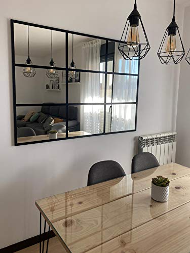 Miniatura 6 de Therose Espejo Ventana, Espejo Industrial, Aluminio Negro 120 X 80 Cm