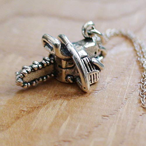 FashionJunkie4Life Sterling Silver 3 Dimensional Chainsaw Charm Necklace, 18
