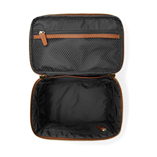 Leatherology Cognac Top Handle Medium Train Case Cosmetic Makeup Bag Organizer For Women #TOP2