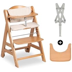 Trona Bebé Hauck hauck Beta Plus Trona Evolutiva Madera con Certificado FSC® Cojín y Bandeja, Trona Bebe Evolutiva a partir de 6 Meses con Arnés de Seguridad y Ruedas, Sistema Antivuelco, Natural