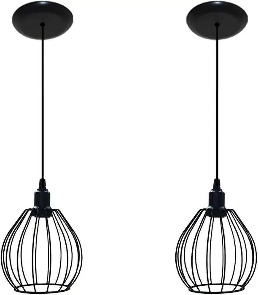 Kit 02 Lustres Pendente Aramado Modelo Balão - Ideal para cabeceira de cama, bancada, balcão, sala (Preto)