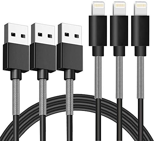 APFEN MFi Certified Metal Spring Lightning Cable (Black, 10FT)