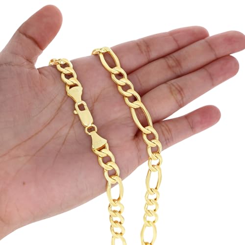 Nuragold 10k Real Yellow Gold Figaro Link 9mm Chain Necklace (20"-30") Italian Jewelry for Men3