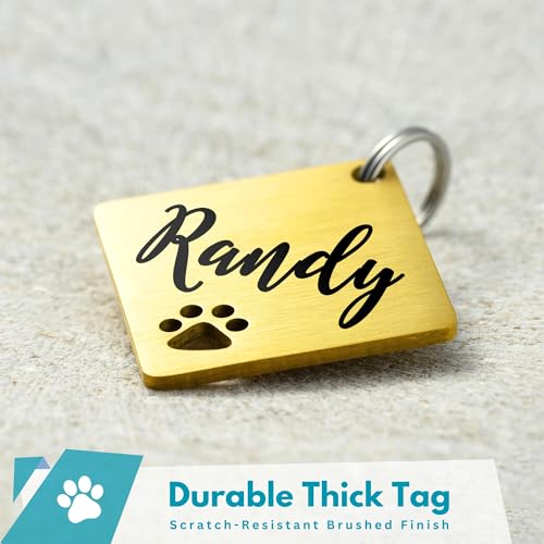 Ultra Joys Dog Tags Personalized for Pets - Hollow Paw Custom Pet ID Tag - Engraved Dog Tag for Small, Large Dogs - Large Diamond in Gold - Thumbnail 2