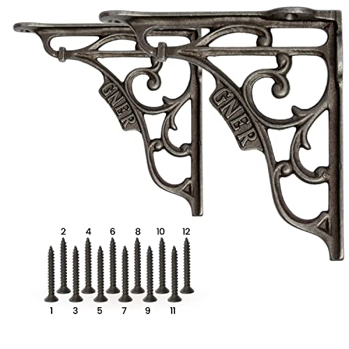 Edenic - 2 soportes para estante de tablero de andamio, 5 x 5 pulgadas, soporte de pared resistente de hierro fundido para estante con 12 tornillos de 25 mm x 3,5 mm para cocina, sala de estar Cover